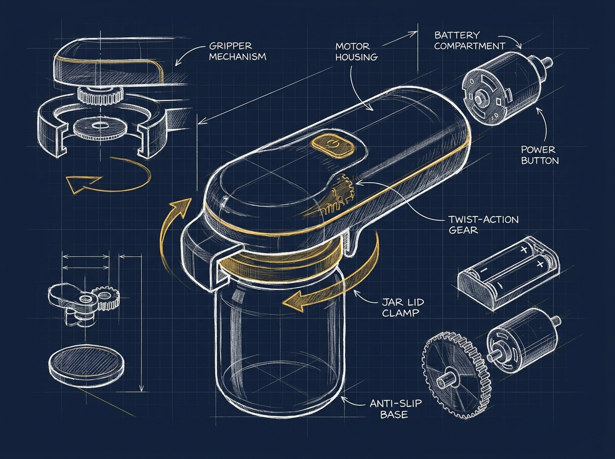 Automatic Jar Opener engineering spec sketch